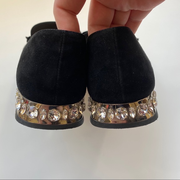 Miu Miu Black Suede Bow Jeweled Donna Loafers 38 - Picture 10 of 12